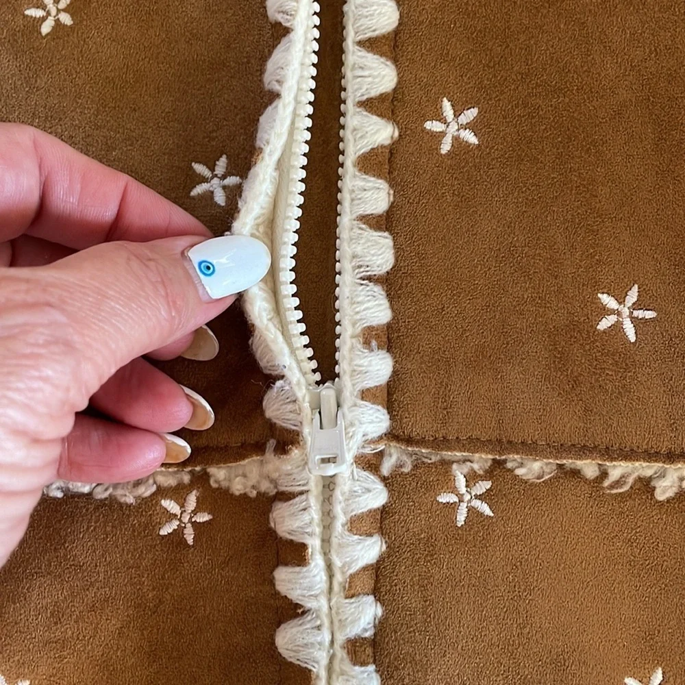 BABY GAP girls faux suede sherpa embroidery hooded coat boho camel brown 12-18M